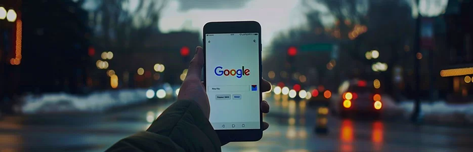 Empresário analisando resultados de busca no Google e percebendo ausência da empresa nas primeiras posições