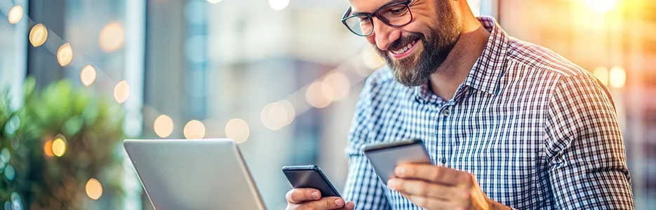 Tomador de decisão corporativo analisando métricas de engajamento social em painel digital para embasar estratégia comercial